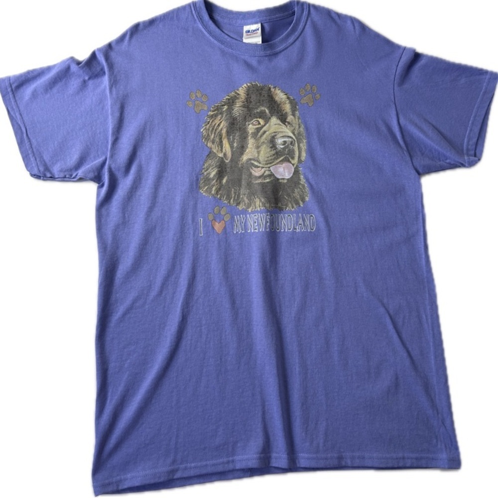 VTG NEWFOUNDLAND‎ Dog Newfie Breed ♥️ LOVE purple Cotton T-Shirt Tee Unisex SZ L
